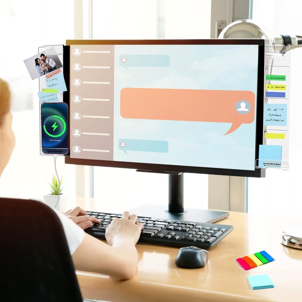 Monitor Memo Board, 2 PCS Multifunction Sticky Note Holder for Computer Screen
