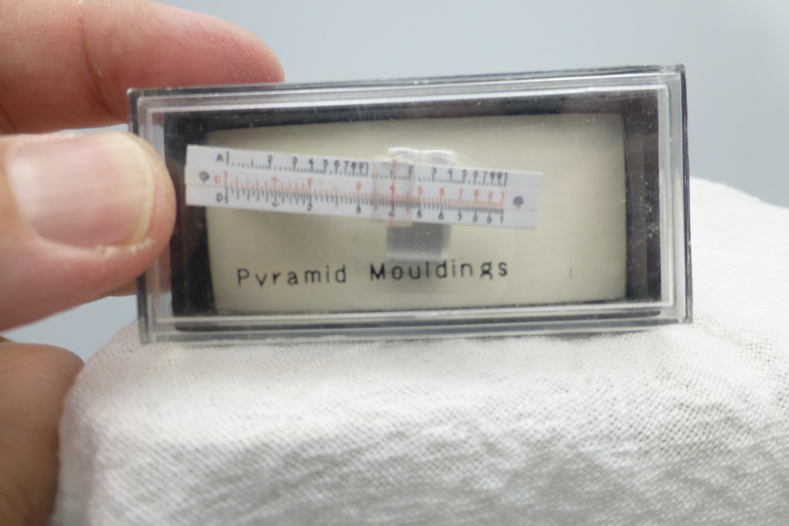 Vintage Miniature Slide Rule Tie Clip in Pyramid Mouldings Case Science