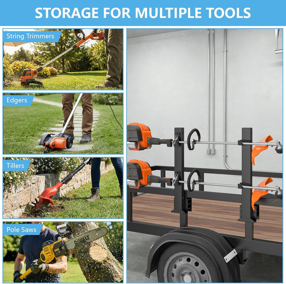Weedeater Rack for Trailer with Lock, 2 Place Weed Eater Rack Rectangular Hollow