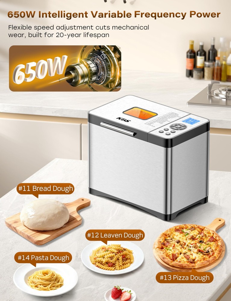 KBS 2LB 19-in-1 Programmable Bread Maker, Stainless Steel Bread Machine with