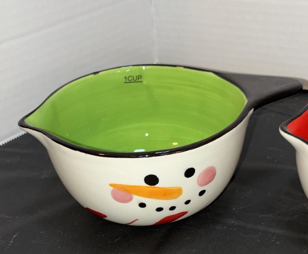 Great Gatherings Stack/ Nesting Ceramic Snowman Measuring Cups GREAT Condition