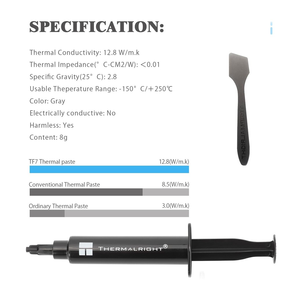 TF7 8g High Performance Thermal Compound Paste 12.8W/mK Easy Apply CPU GPU