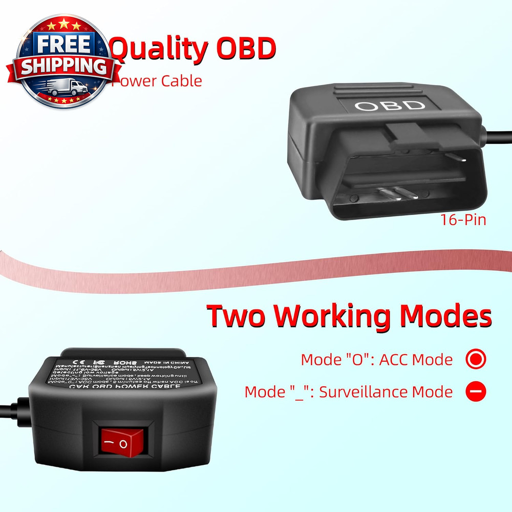 OBD Power Cable for Dash Camera, USB C OBD2 Dash Cam Power Cable with Switch But