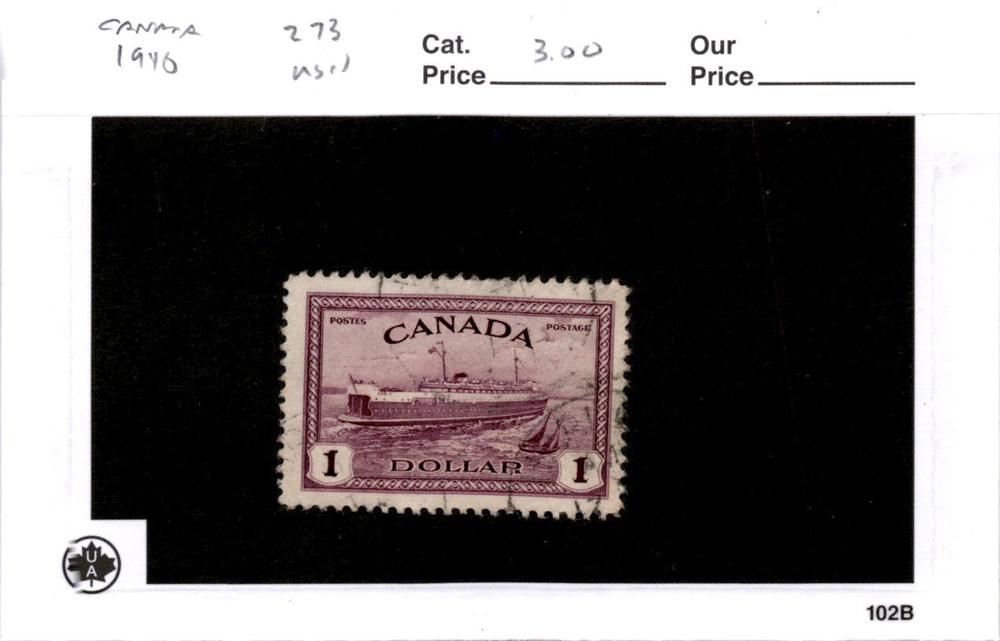 Canada, Postage Stamp, #273 Used, 1946 Train Ferry (AE)