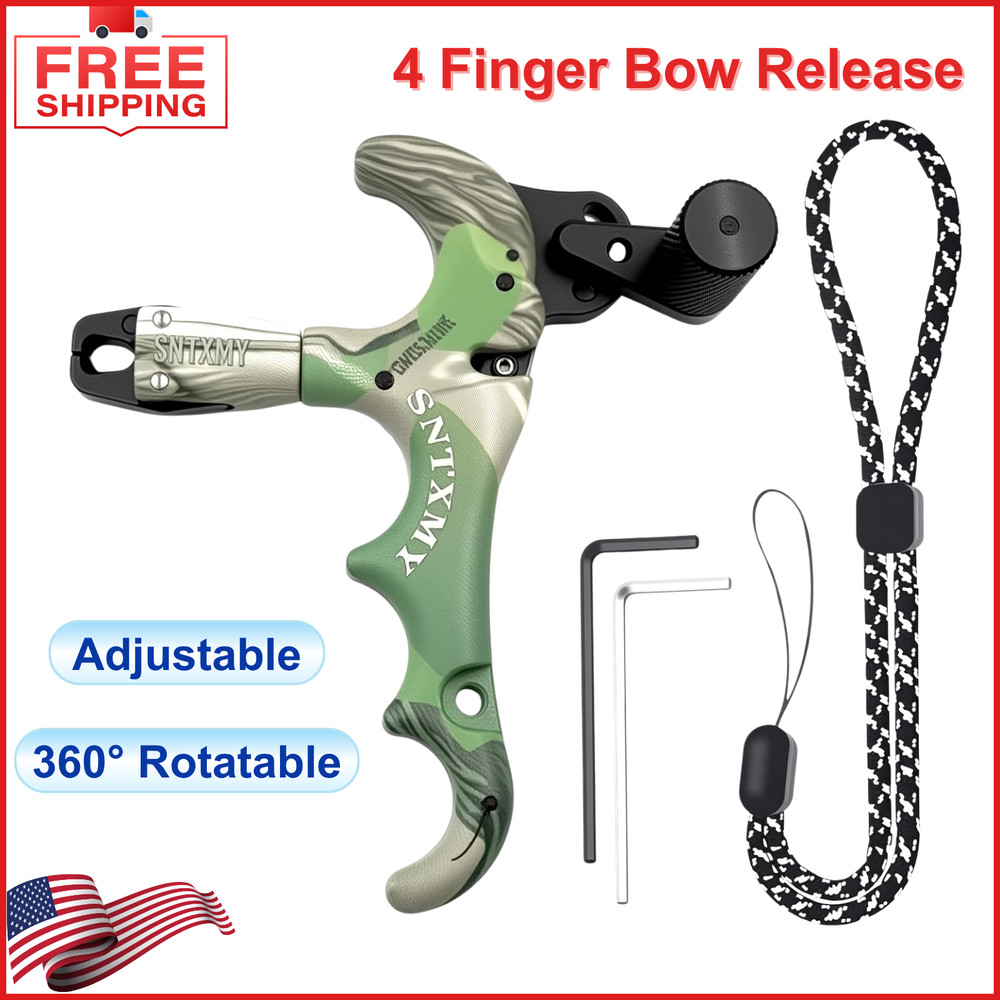 Archery Release Trigger Camo Aluminum 4 Finger for Compound Bows, Thumb Release