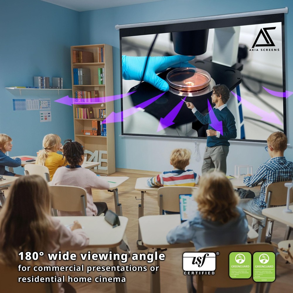 100-Inch Manual Pull Down Home Theater Projector Screen 4:3, Retractable Wall...
