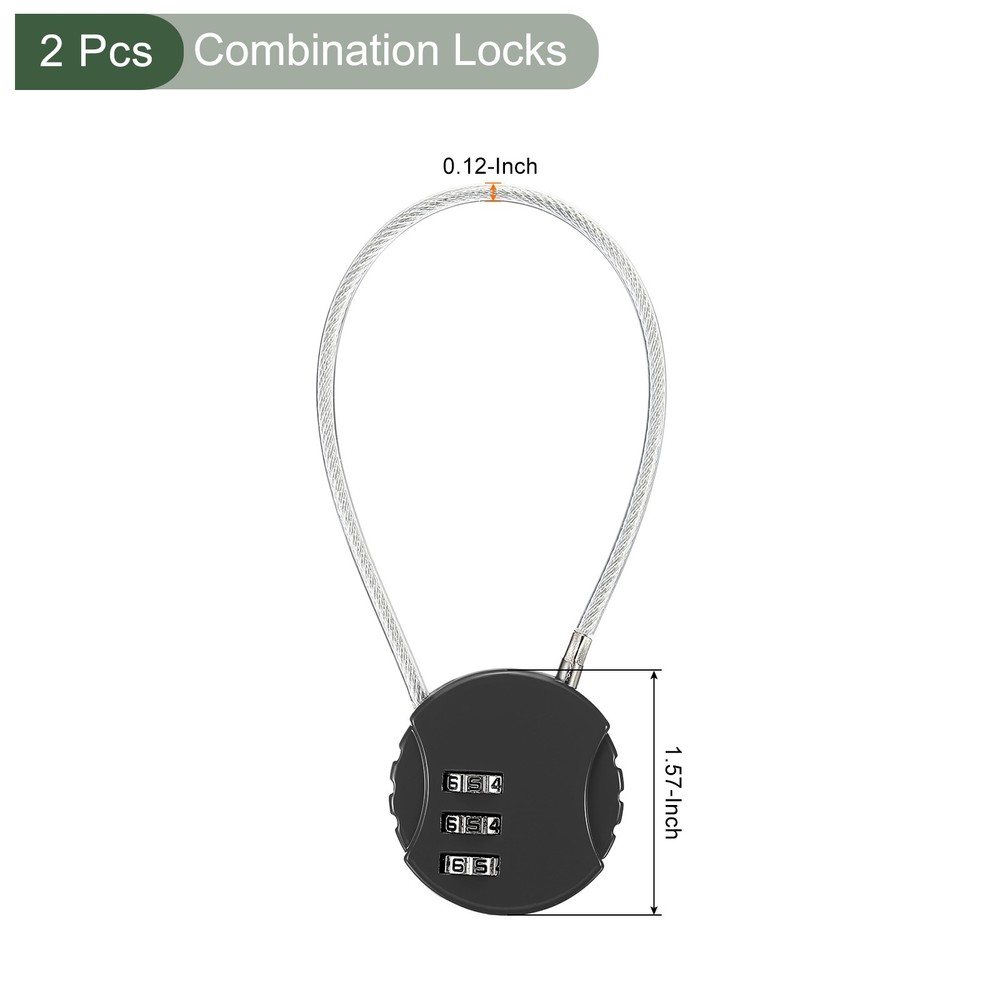 2 Pack Combination Locks, 3 Digit Outdoor Code Padlock (Black, 7.8-Inch)