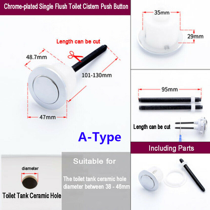 Dia 38mm-57mm Single Flush Toilet Cistern Round Push Button Fitting Replacement