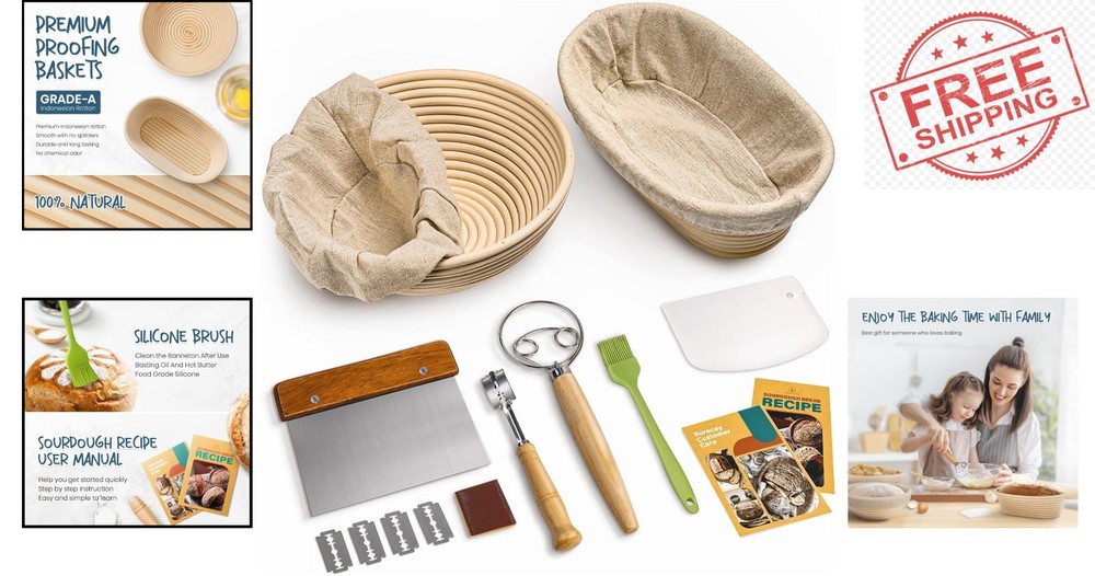 Complete Baking Kit: 9-Inch Round & 10-Inch Oval Baskets with Essential Tools