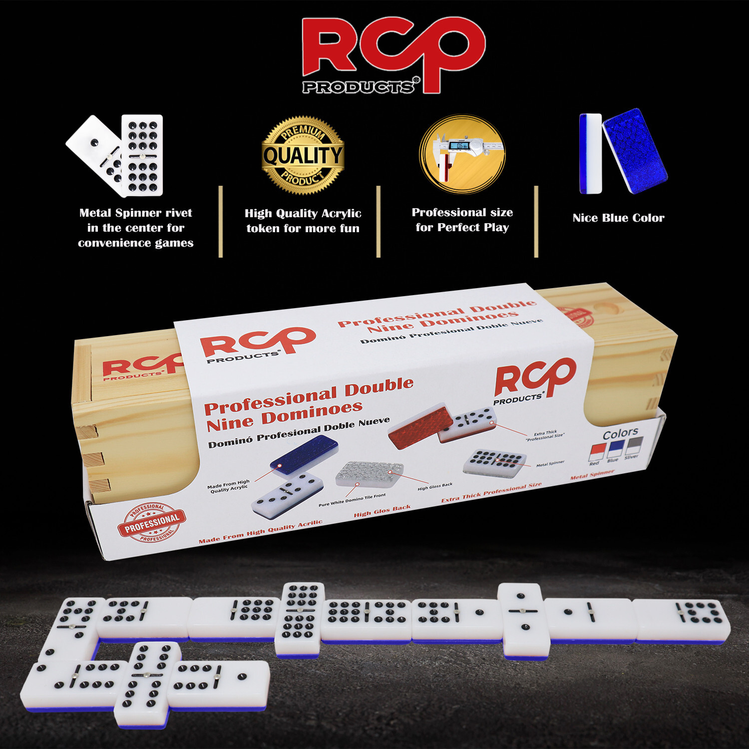 RCP Cuban Domino Cubano Profesional Doble Nine, Domino Doble Nueve Blue,Azul