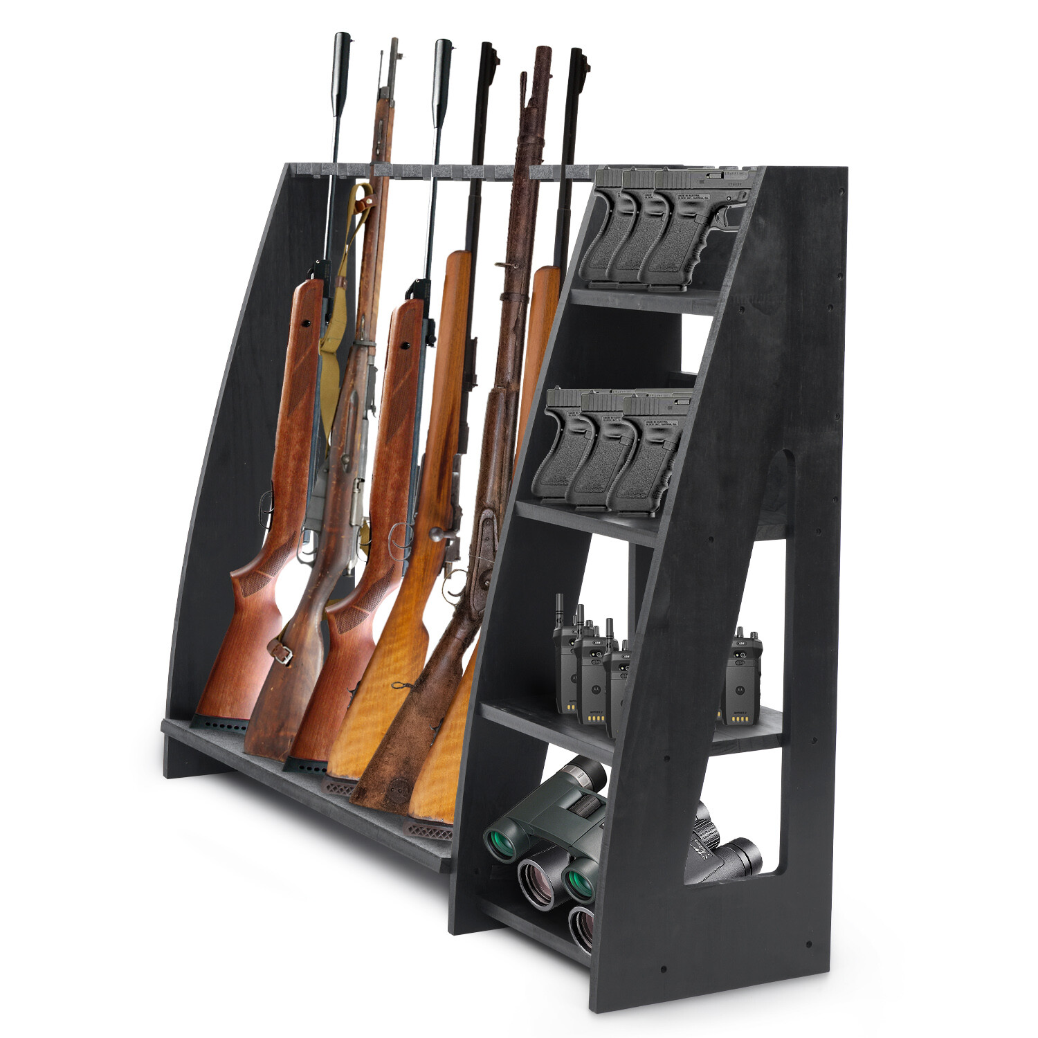 Wooden Gun-Rack Rifle + Pistol Standing Rack Indoor & Outdoor Display