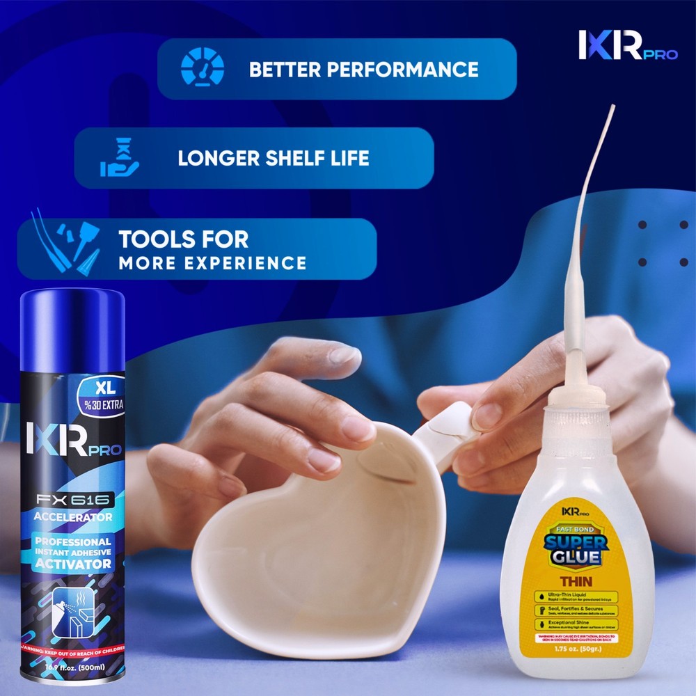 ixirpro CA Glue Thin Viscosity Kit 1.75 oz + CA Glue Activator Spray 16.9 oz