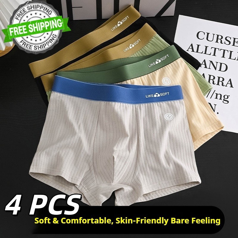 4 PCS Men's Underwear Soft Boxer Briefs Breathable Comfortable Trunks