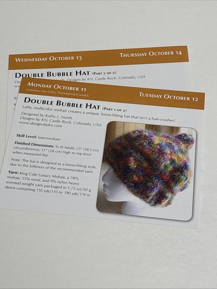 Double Bubble Hat Adult Size Knitting Pattern Cards Pages