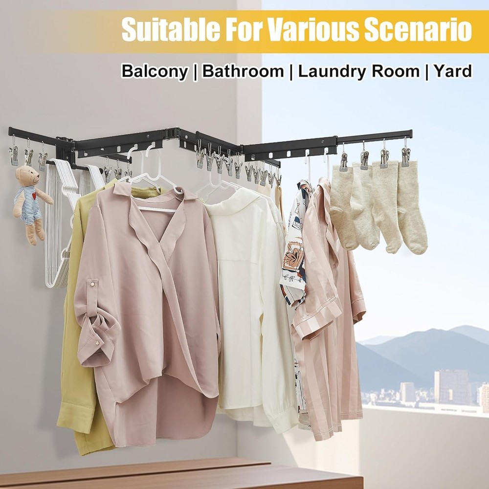 BESy Wall Mounted Laundry Clothes Drying Rack Foldable for Hanging Clothes Upgra