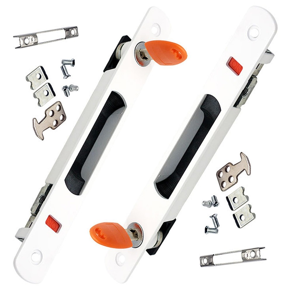 2-Piece Sliding Door Lock with Keys, Embedded Installation, Single-Sided Hook...
