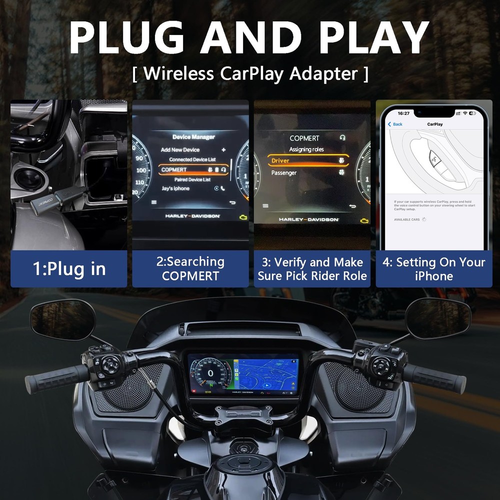 COPMERT Motorcycle Wireless CarPlay Bluetooth Adapter Compatible with Silvery