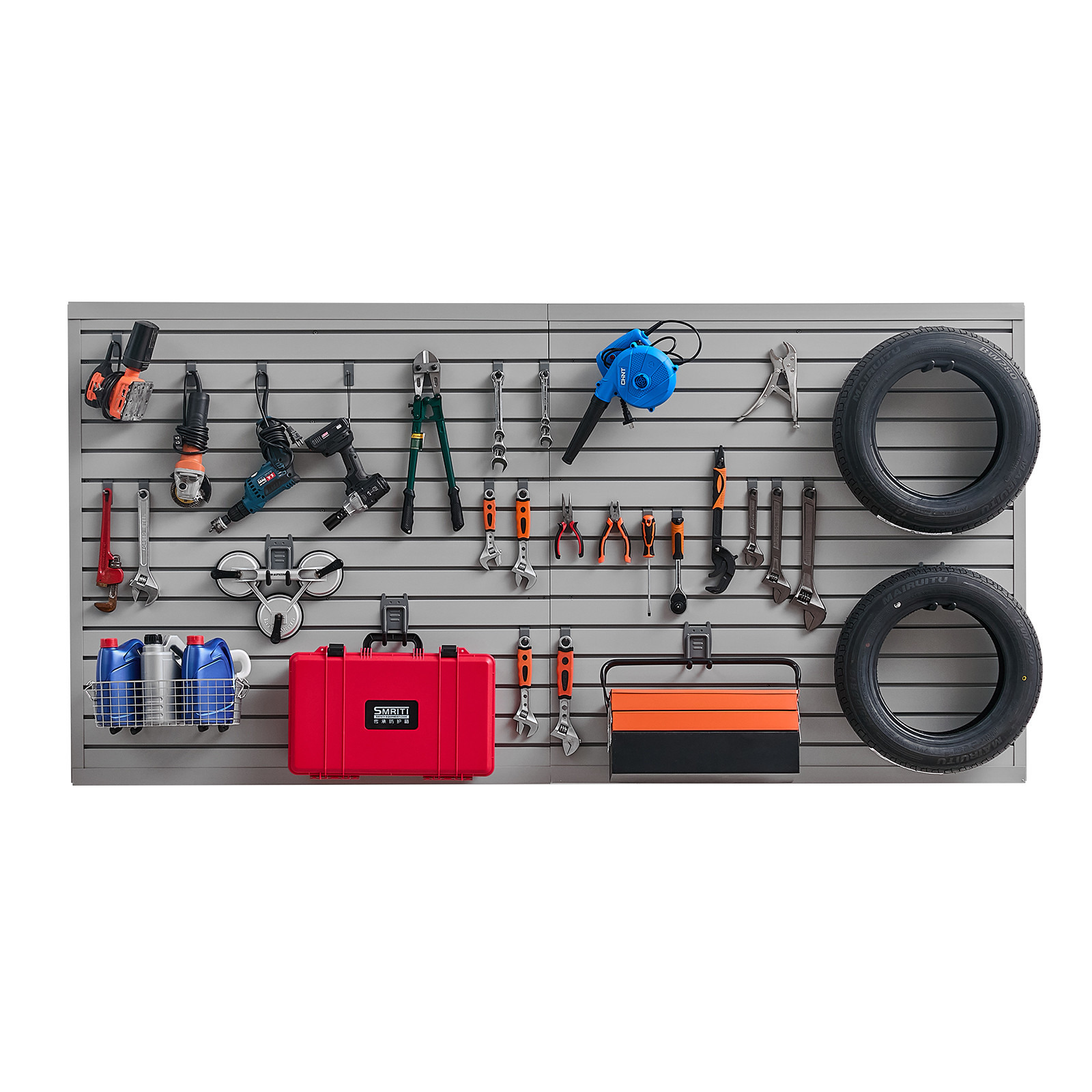 VEVOR 8 x 4 ft Slat Wall Paneling PVC Grey Garage Slatwall with Accessories