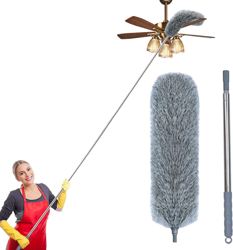 100 Extendable Microfiber Feather Duster, Telescoping Pole for High Ceiling Clea