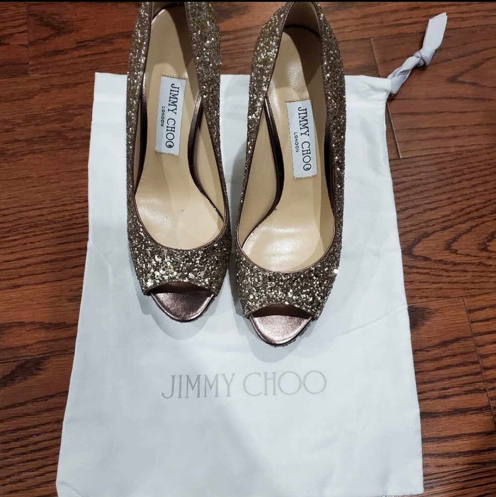 Jimmy Choo Peep Toe Glitter Pump