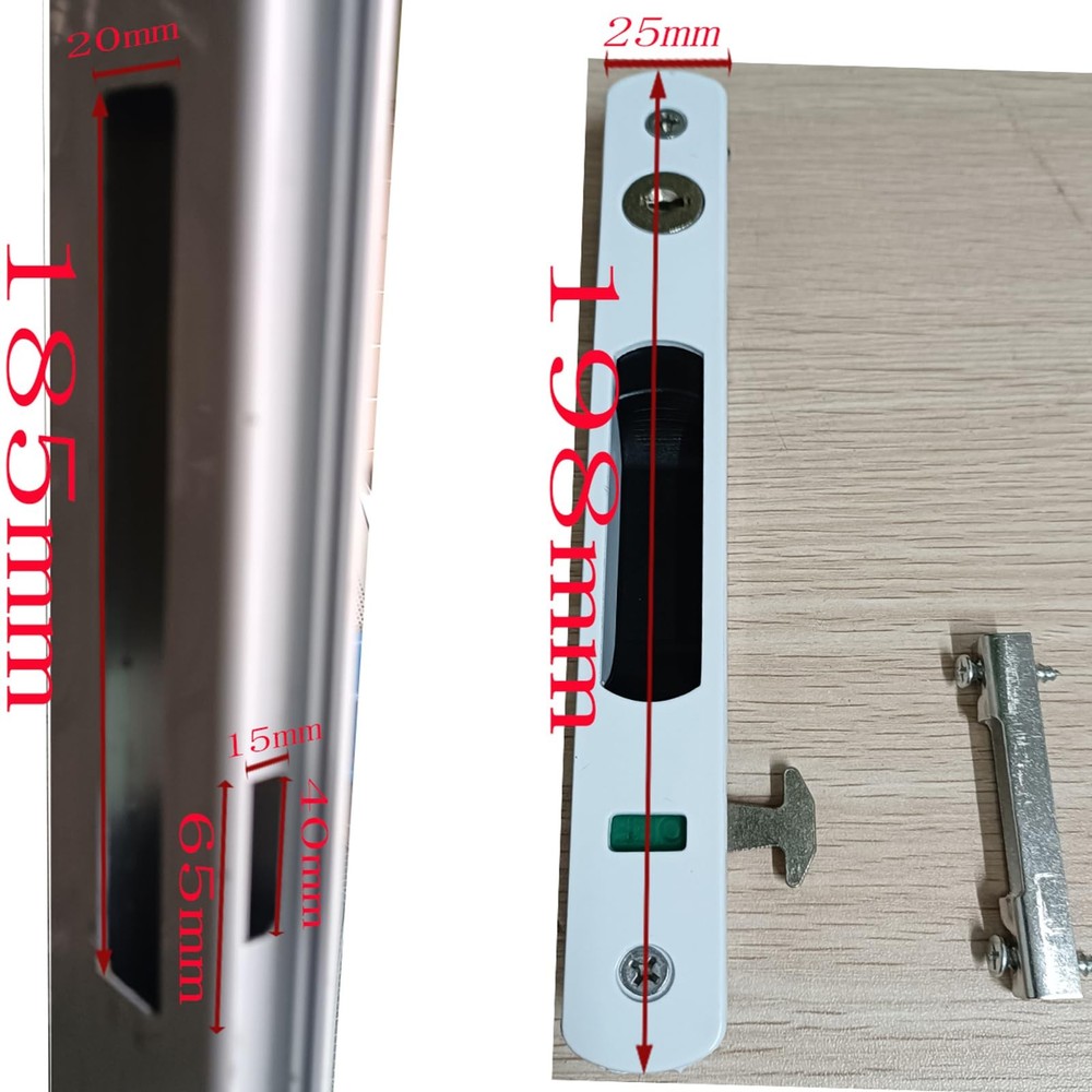 2-Piece Sliding Door Lock with Keys, Embedded Installation, Single-Sided Hook...