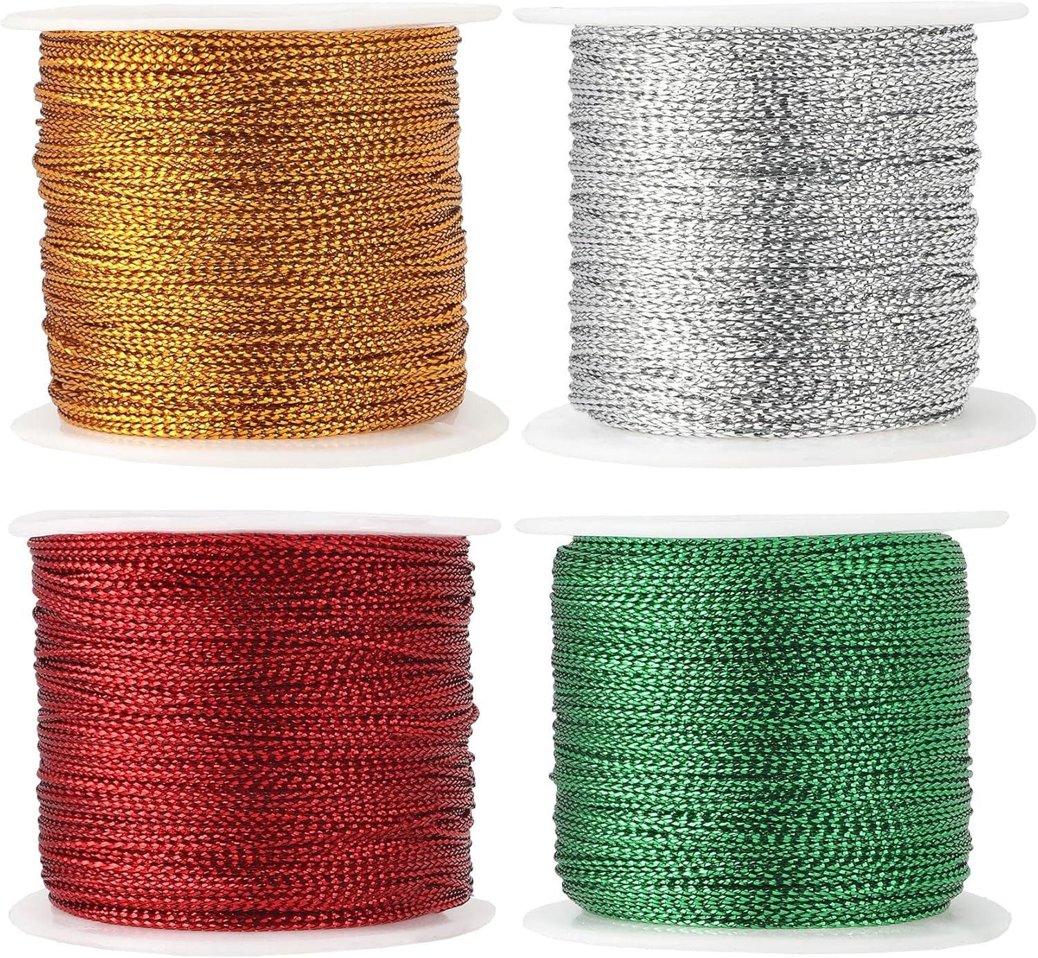 Metallic Cord 436 Yard 4 Pcs, Gold+Silver+Red+Green, Gold+silver+red+green