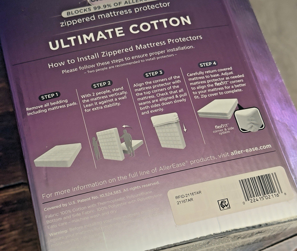 AllerEase Ultimate King Mattress Protector Cotton Waterproof Allergen Barrier