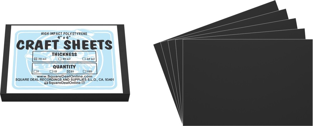 Black Flex Plasticard Polystyrene Craft Sheets - 4"x6" - .030" thick - 25 Pack