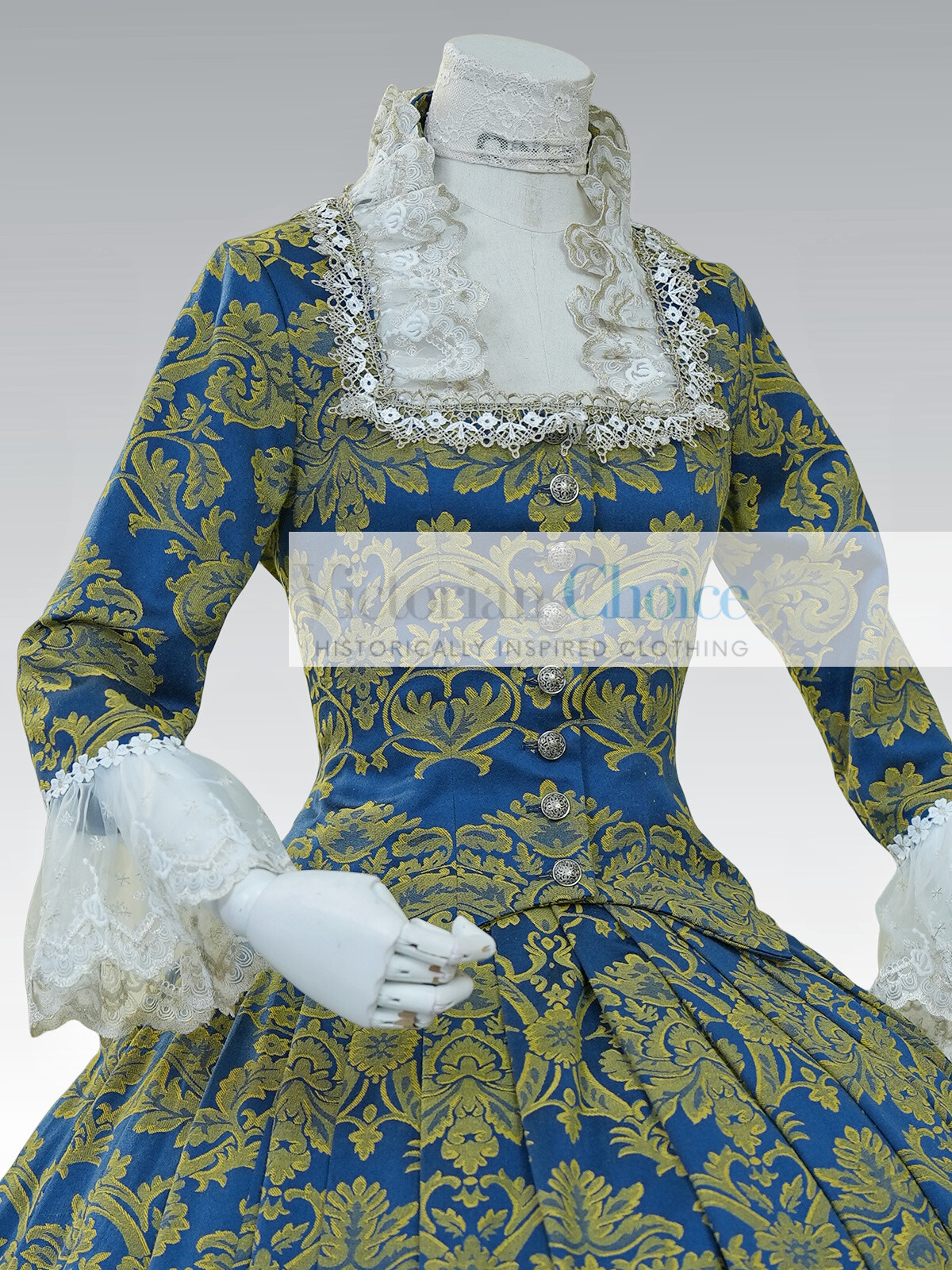 Georgian Bridgerton Queen Charlotte Victorian Brocade Dress Theater Costume 609
