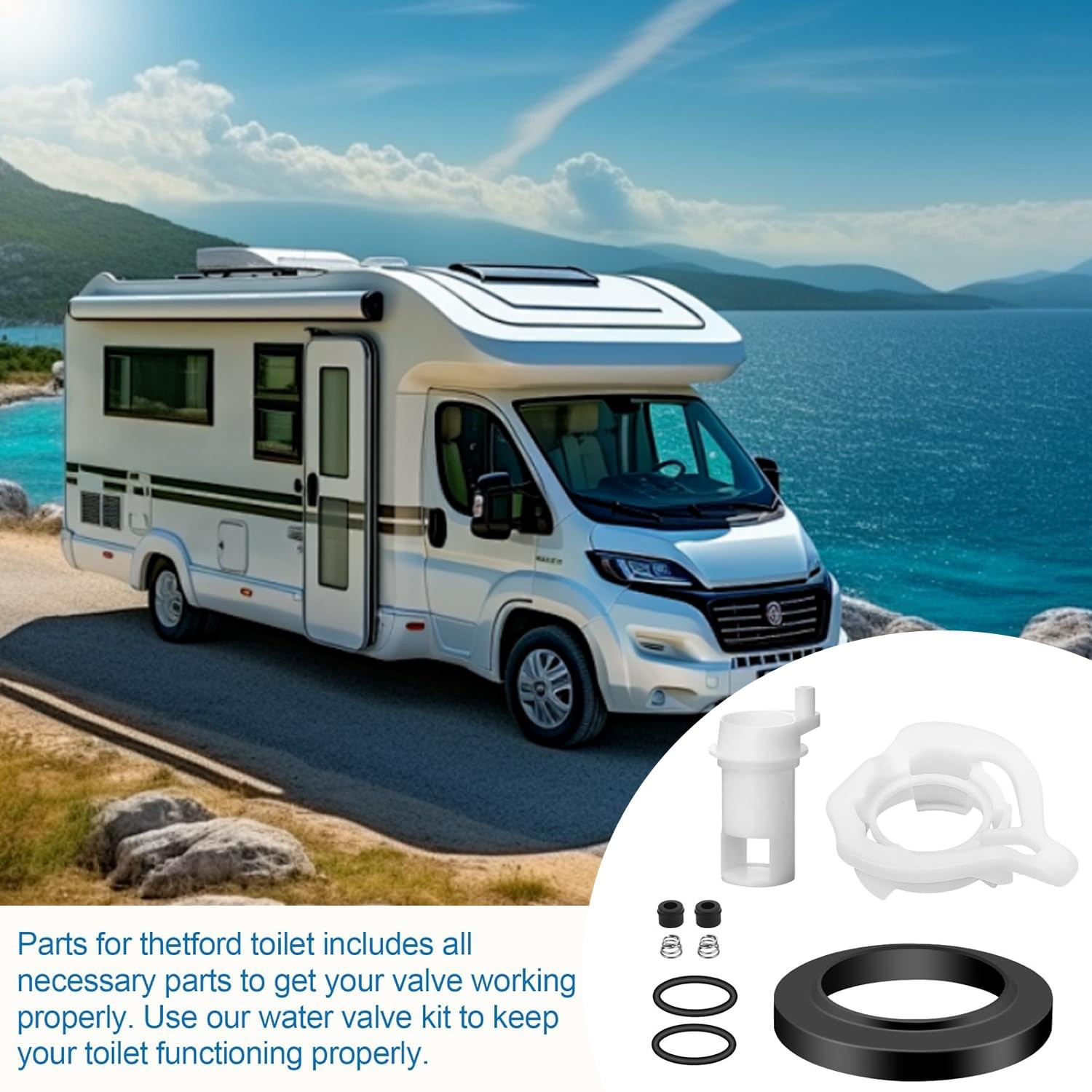 RILDWO 42049 RV Toilet Flush Water Valve Replacement Kit,for Thetford white