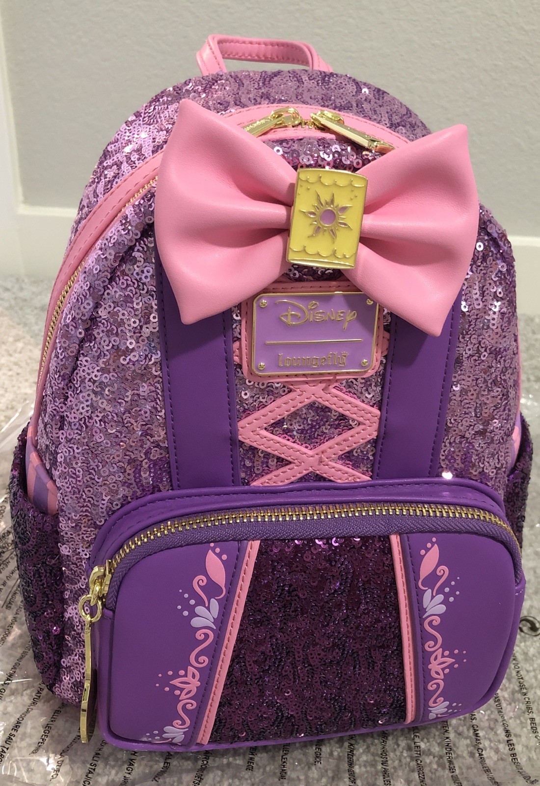🚀 Loungefly Disney Rapunzel Sequin Glow Mini Backpack Free Ship ✅📦