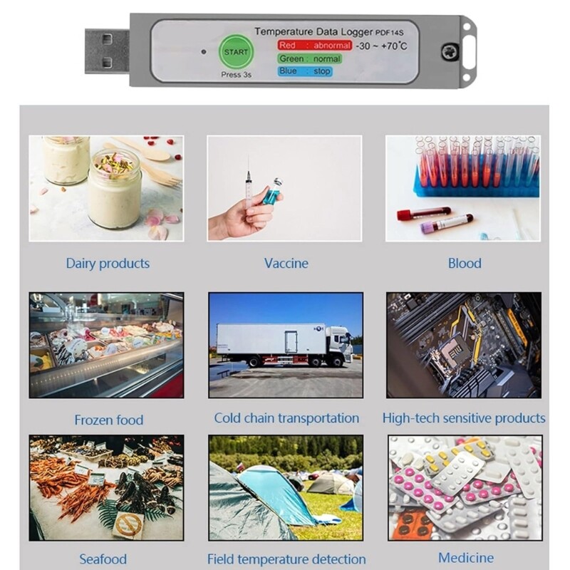 Temperature Data Logger PDF Report Rechargable 8640 Points Temperature Recorder