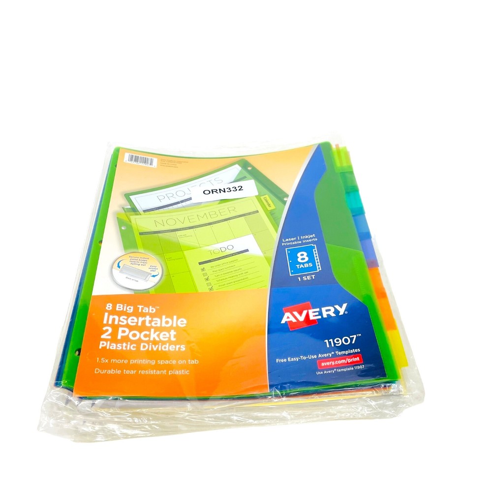 15 Pcs Avery 8-Tab Binder Dividers Insertable Multicolor Big Tabs 3-Hole Punched