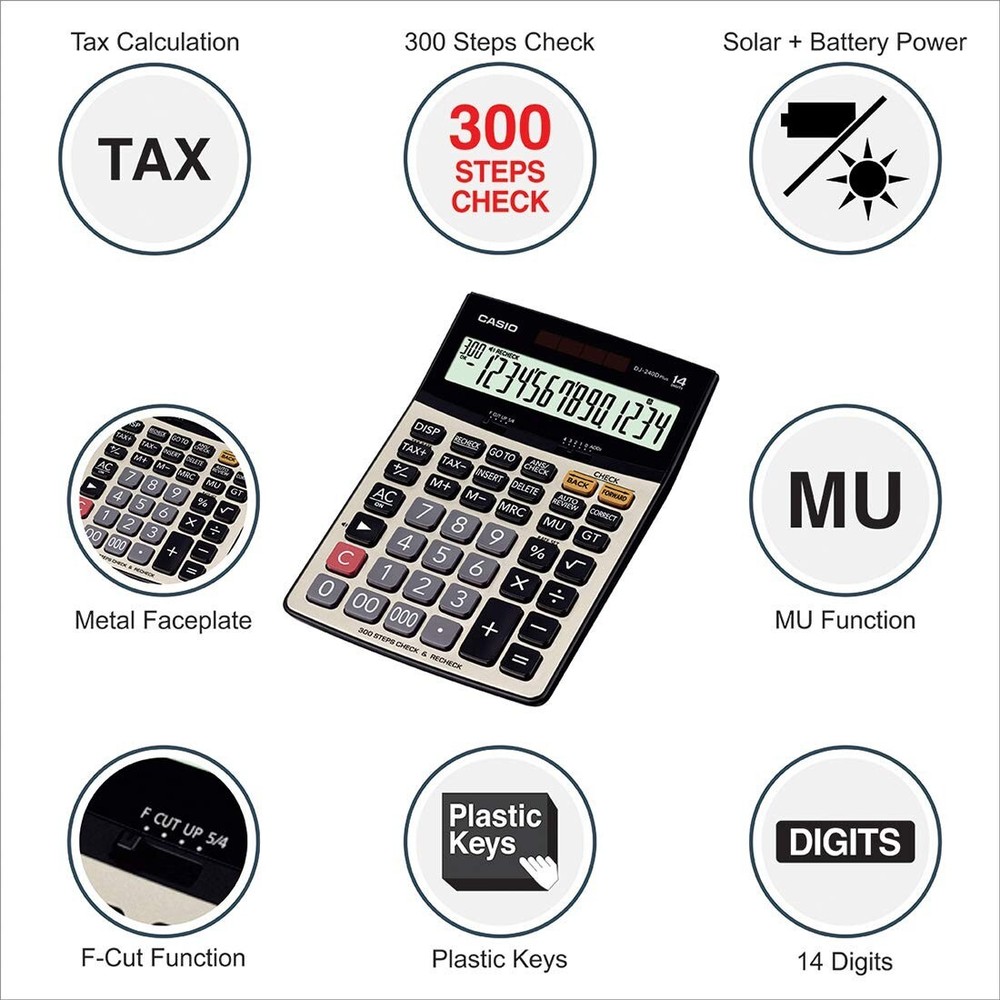 Casio DJ-240D Plus 300 Steps Check and Correct Premium Desktop Calculator
