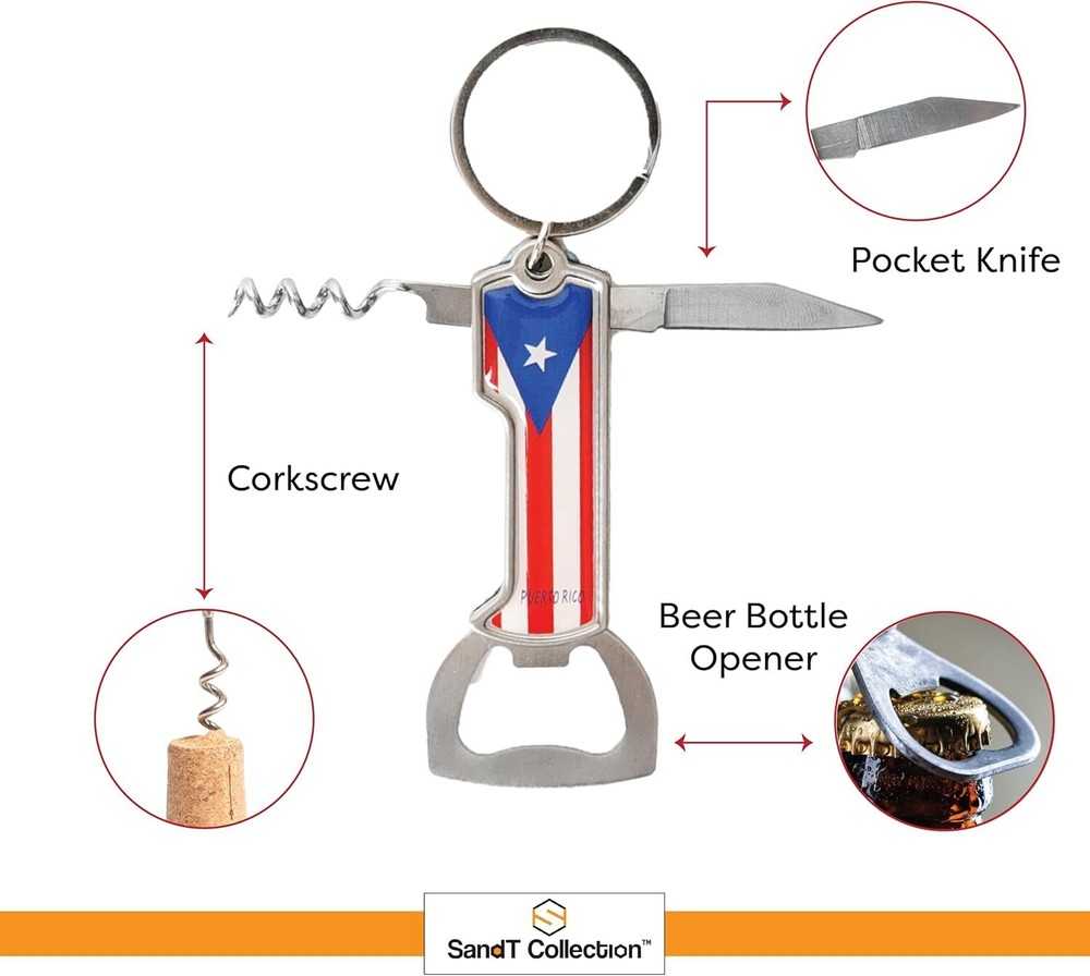 Multifunctional Bottle Opener Keychain Corkscrew Keychains Carribean Countries