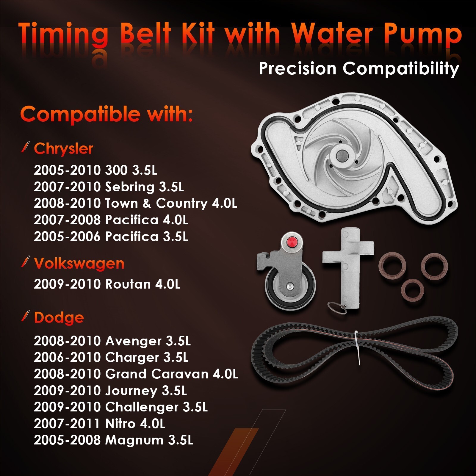 Engine Timing Belt Kit For 2005-11 Chrysler 300 Dodge Journey 3.5L w/ Water Pump