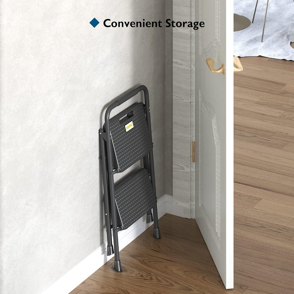 Lightweight 2-Step Step Stool with Sturdy Steel Construction and Handrail