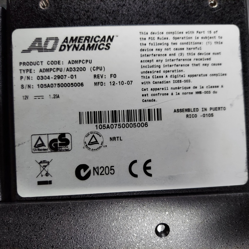 American Dynamics ADMPCPU MegaPower CPU AD3200 MPCPU MPU CONTROL UNIT