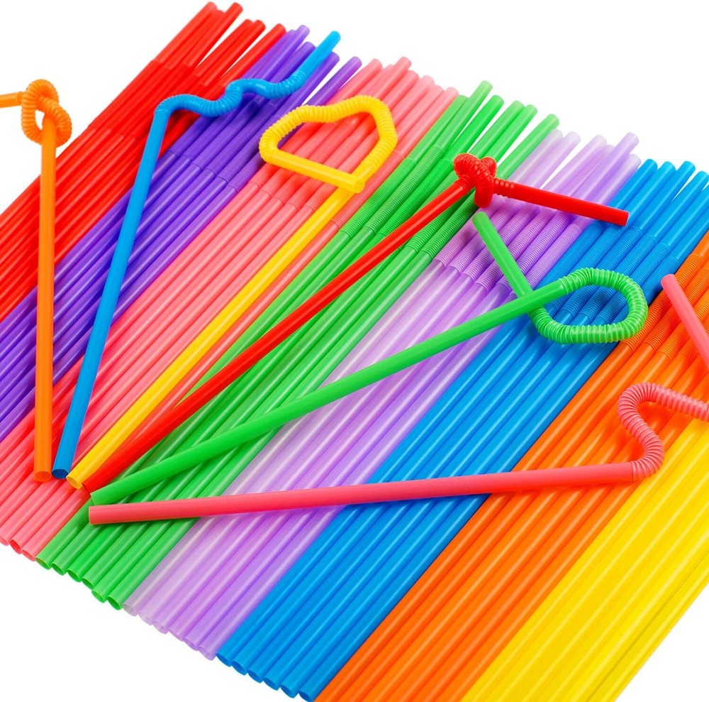 100 Pcs Colorful Extra Long Plastic Drinking Straws Bendable Disposable Straws