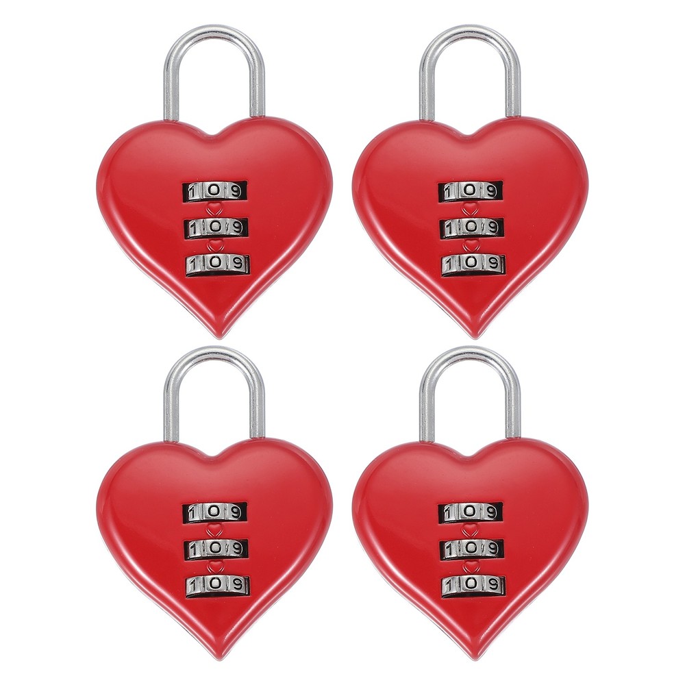4 Pack Combination Locks Heart Shape Password Padlock Love Locker Lock Red