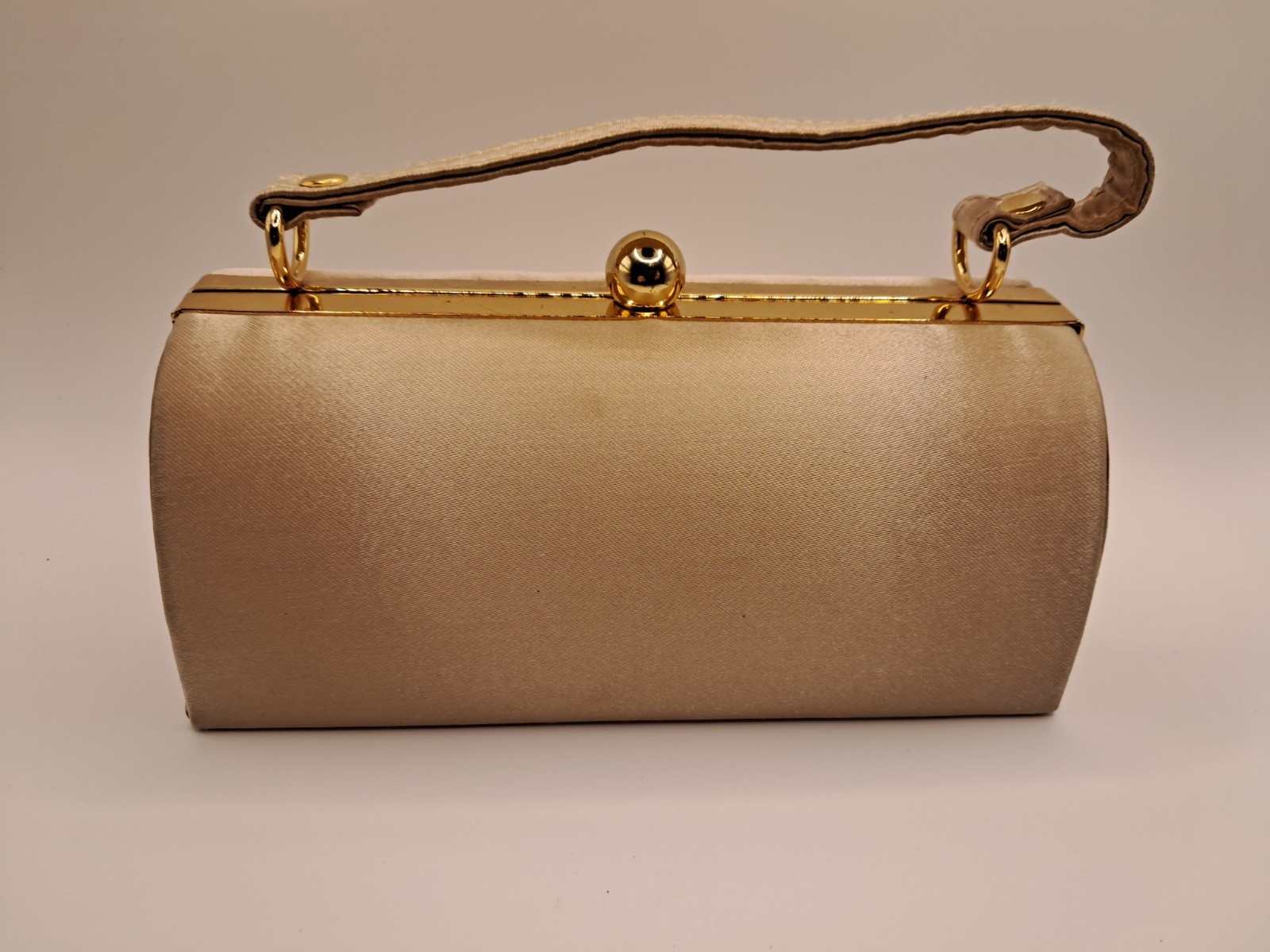 Vintage Satin Evening Clutch Bag Champagne Gold Frame Bridal Jessica McClintock