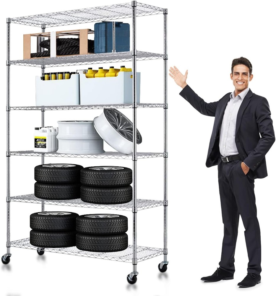 Wire Shelving Office Basement Kitchen Adjustable Metal Storage Rack with Wheels