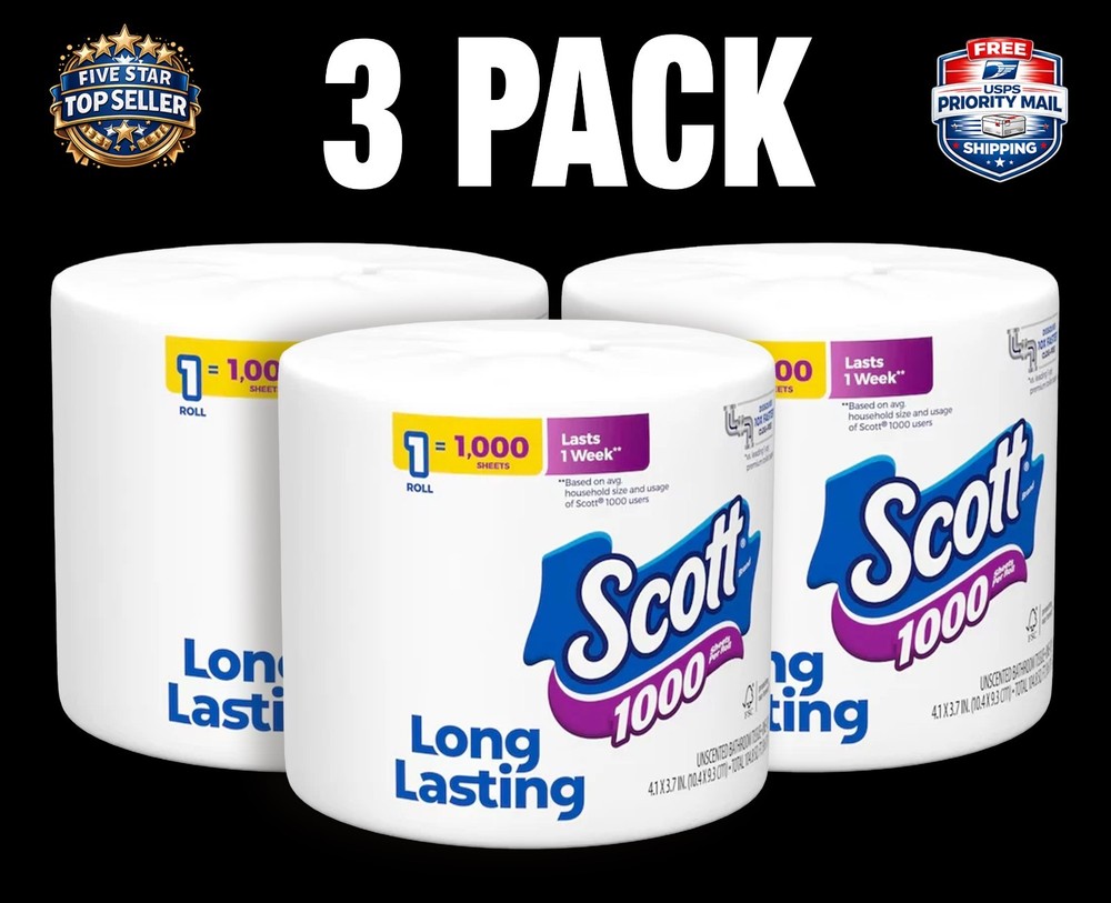 SCOTT  1000 Sheets Per Roll Toilet Paper, 3 Pack - White
