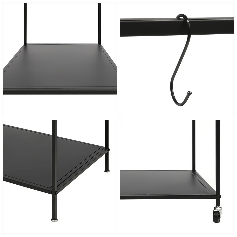 Kitchen BBQ Food Prep Work Cart Table Stand Mobile Storage Rack Grid Panel 2Tier