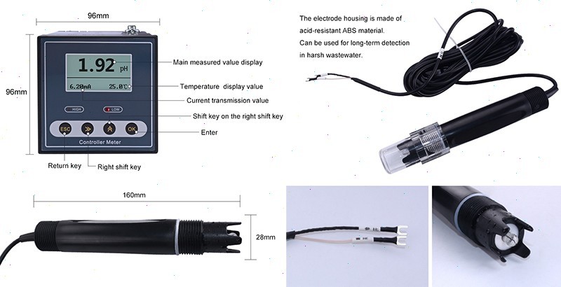 On-line PH Controller Meter with Range 0–14pH Accuracy ±0.02pH Resolution 0.01pH
