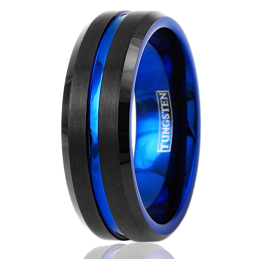 6/8mm Tungsten Carbide Men's Ring Thin Blue Line Black Brushed Wedding Band