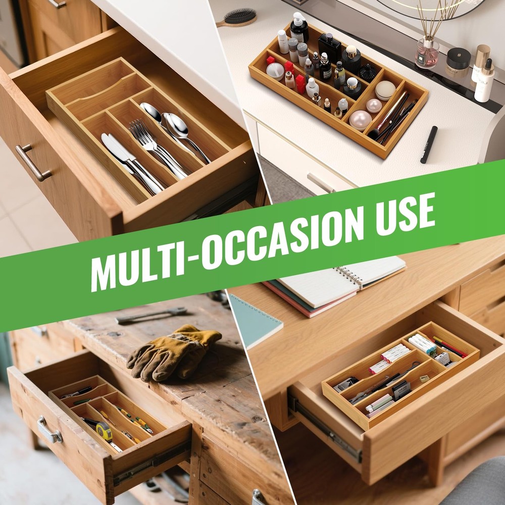 Small Silverware Organizer, Bamboo Kitchen Drawer Cutlery Small,