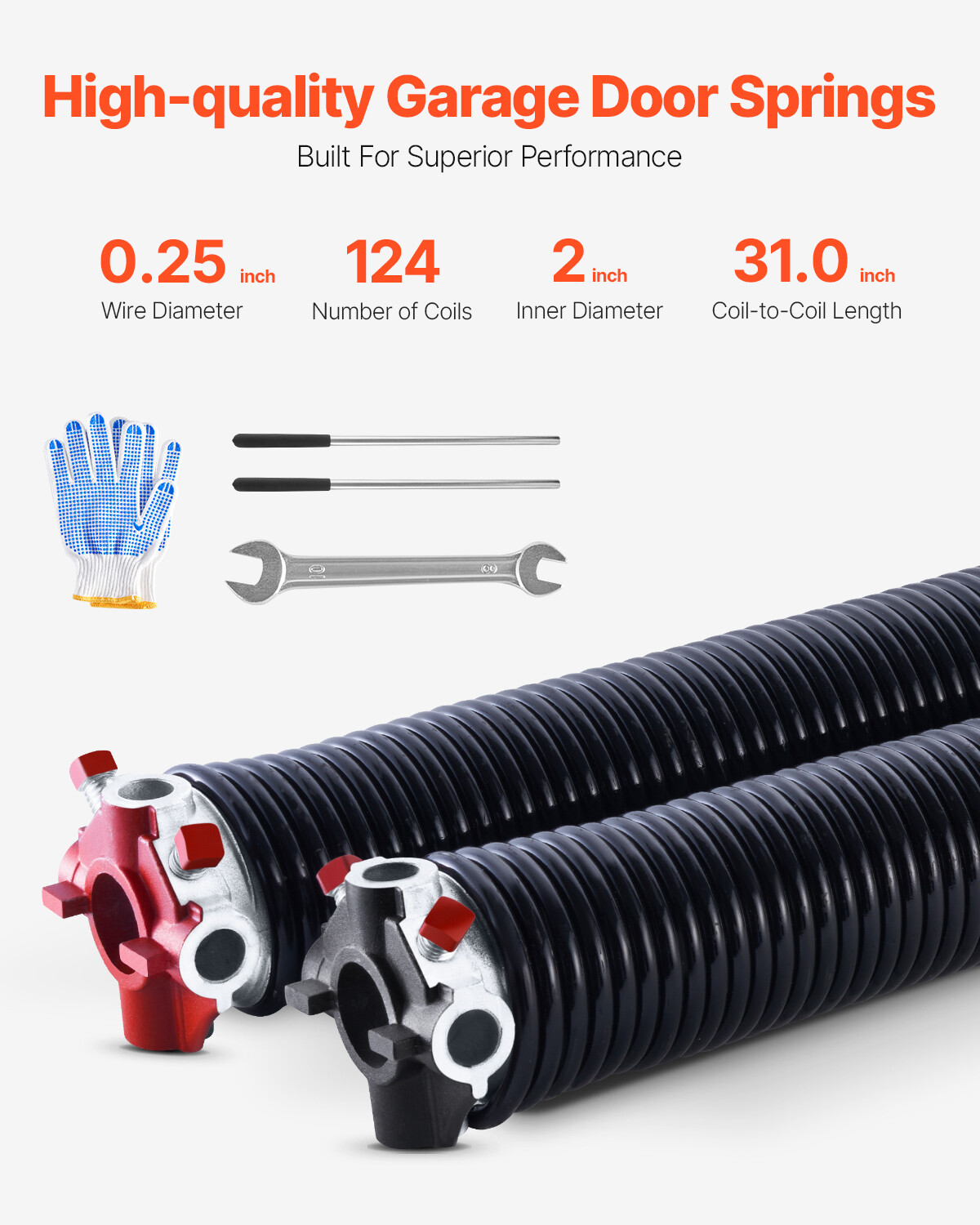 Garage Door Torsion Springs Pair of 0.25 x 2 x 31 inch with Winding Bars