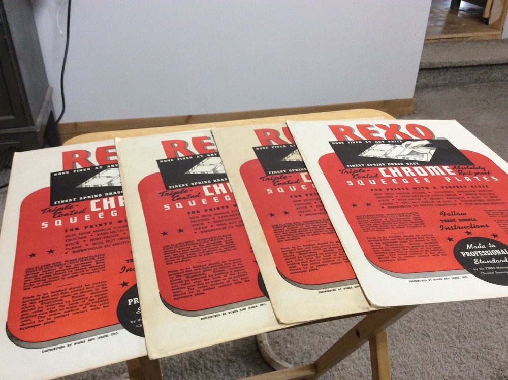 4 Vintage REXO Chrome Squeegee Plate Film Developing 10x14