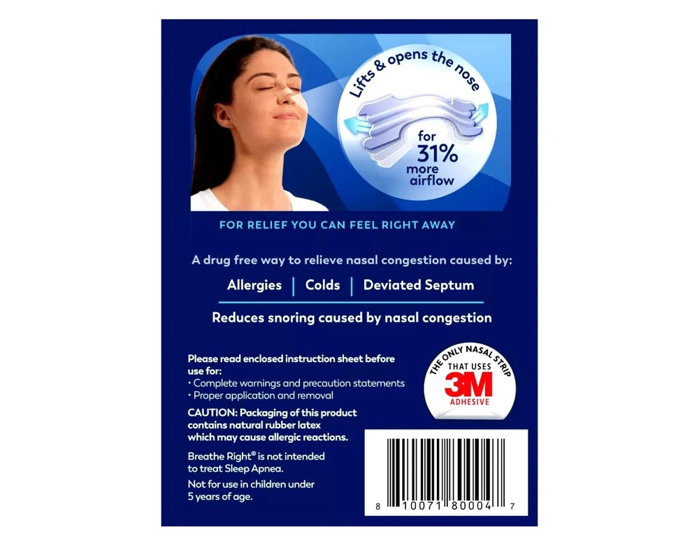 Breathe Right Nasal Strips Small/Medium Clear 30 Count - 3 Pack